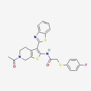 molecular formula C24H20FN3O2S3 B2792540 N-[6-acetyl-3-(1,3-benzothiazol-2-yl)-4H,5H,6H,7H-thieno[2,3-c]pyridin-2-yl]-2-[(4-fluorophenyl)sulfanyl]acetamide CAS No. 896346-68-2
