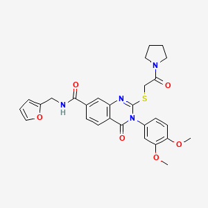 molecular formula C28H28N4O6S B2792542 3-(3,4-dimethoxyphenyl)-N-[(furan-2-yl)methyl]-4-oxo-2-{[2-oxo-2-(pyrrolidin-1-yl)ethyl]sulfanyl}-3,4-dihydroquinazoline-7-carboxamide CAS No. 450372-00-6
