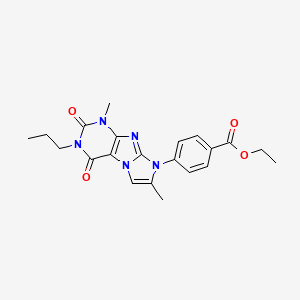 molecular formula C21H23N5O4 B2792616 ethyl 4-{1,7-dimethyl-2,4-dioxo-3-propyl-1H,2H,3H,4H,8H-imidazo[1,2-g]purin-8-yl}benzoate CAS No. 887467-96-1