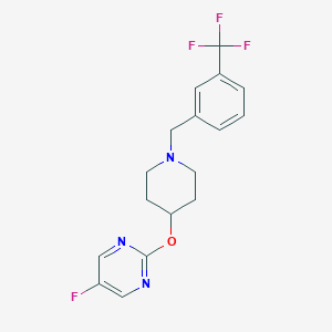 molecular formula C17H17F4N3O B2792648 5-Fluoro-2-[(1-{[3-(trifluoromethyl)phenyl]methyl}piperidin-4-yl)oxy]pyrimidine CAS No. 2380143-39-3