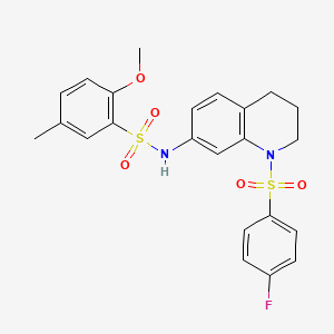 molecular formula C23H23FN2O5S2 B2792692 N-[1-(4-fluorobenzenesulfonyl)-1,2,3,4-tetrahydroquinolin-7-yl]-2-methoxy-5-methylbenzene-1-sulfonamide CAS No. 951572-99-9