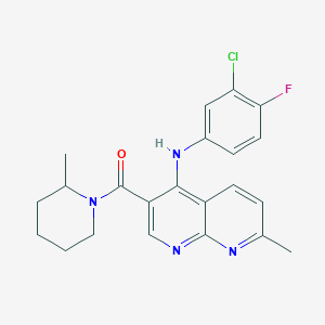 molecular formula C22H22ClFN4O B2792696 N-(3-chloro-4-fluorophenyl)-7-methyl-3-(2-methylpiperidine-1-carbonyl)-1,8-naphthyridin-4-amine CAS No. 1251623-83-2