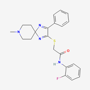 molecular formula C22H23FN4OS B2792700 N-(2-FLUOROPHENYL)-2-({8-METHYL-3-PHENYL-1,4,8-TRIAZASPIRO[4.5]DECA-1,3-DIEN-2-YL}SULFANYL)ACETAMIDE CAS No. 1189661-19-5