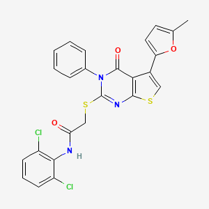 molecular formula C25H17Cl2N3O3S2 B2792724 N-(2,6-dichlorophenyl)-2-{[5-(5-methylfuran-2-yl)-4-oxo-3-phenyl-3H,4H-thieno[2,3-d]pyrimidin-2-yl]sulfanyl}acetamide CAS No. 719280-83-8