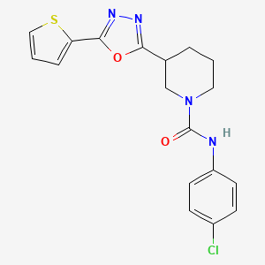 molecular formula C18H17ClN4O2S B2792733 N-(4-chlorophenyl)-3-(5-(thiophen-2-yl)-1,3,4-oxadiazol-2-yl)piperidine-1-carboxamide CAS No. 1105228-05-4