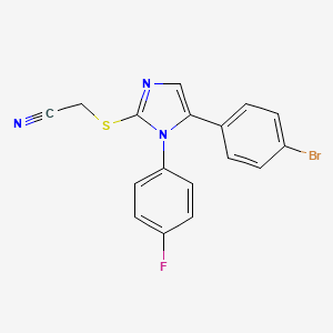 molecular formula C17H11BrFN3S B2792749 2-((5-(4-bromophenyl)-1-(4-fluorophenyl)-1H-imidazol-2-yl)thio)acetonitrile CAS No. 1206991-77-6
