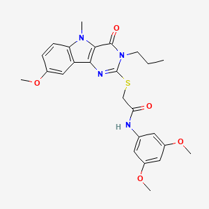 molecular formula C25H28N4O5S B2792763 N-(3,5-dimethoxyphenyl)-2-({8-methoxy-5-methyl-4-oxo-3-propyl-3H,4H,5H-pyrimido[5,4-b]indol-2-yl}sulfanyl)acetamide CAS No. 1113102-09-2