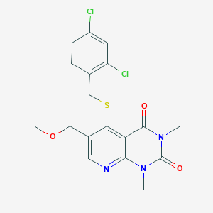 molecular formula C18H17Cl2N3O3S B2792774 5-((2,4-dichlorobenzyl)thio)-6-(methoxymethyl)-1,3-dimethylpyrido[2,3-d]pyrimidine-2,4(1H,3H)-dione CAS No. 942002-40-6
