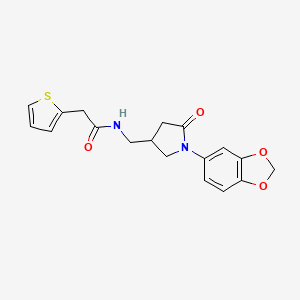 molecular formula C18H18N2O4S B2792793 N-((1-(benzo[d][1,3]dioxol-5-yl)-5-oxopyrrolidin-3-yl)methyl)-2-(thiophen-2-yl)acetamide CAS No. 955228-58-7