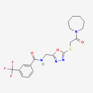 molecular formula C19H21F3N4O3S B2792813 N-((5-((2-(azepan-1-yl)-2-oxoethyl)thio)-1,3,4-oxadiazol-2-yl)methyl)-3-(trifluoromethyl)benzamide CAS No. 904270-94-6