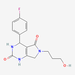molecular formula C15H16FN3O3 B2792832 4-(4-fluorophenyl)-6-(3-hydroxypropyl)-3,4,6,7-tetrahydro-1H-pyrrolo[3,4-d]pyrimidine-2,5-dione CAS No. 1172053-27-8