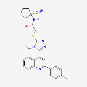 molecular formula C28H28N6OS B2792839 N-(1-cyanocyclopentyl)-2-[[4-ethyl-5-[2-(4-methylphenyl)quinolin-4-yl]-1,2,4-triazol-3-yl]sulfanyl]acetamide CAS No. 921459-52-1