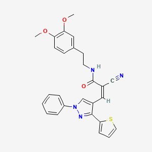 (Z)-2-Cyano-N-[2-(3,4-dimethoxyphenyl)ethyl]-3-(1-phenyl-3-thiophen-2-ylpyrazol-4-yl)prop-2-enamide