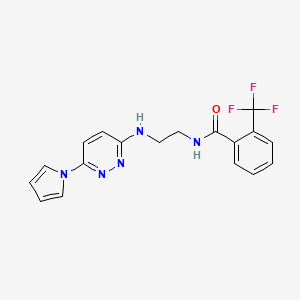molecular formula C18H16F3N5O B2792852 N-(2-((6-(1H-pyrrol-1-yl)pyridazin-3-yl)amino)ethyl)-2-(trifluoromethyl)benzamide CAS No. 1396714-92-3