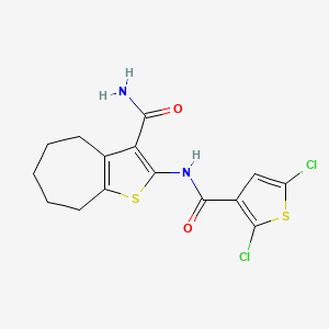 molecular formula C15H14Cl2N2O2S2 B2792855 2-(2,5-dichlorothiophene-3-carboxamido)-5,6,7,8-tetrahydro-4H-cyclohepta[b]thiophene-3-carboxamide CAS No. 477539-34-7