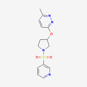 molecular formula C14H16N4O3S B2792860 3-Methyl-6-((1-(pyridin-3-ylsulfonyl)pyrrolidin-3-yl)oxy)pyridazine CAS No. 2034502-12-8