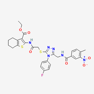 ethyl 2-(2-((4-(4-fluorophenyl)-5-((4-methyl-3-nitrobenzamido)methyl)-4H-1,2,4-triazol-3-yl)thio)acetamido)-4,5,6,7-tetrahydrobenzo[b]thiophene-3-carboxylate