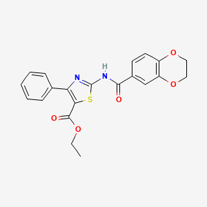 molecular formula C21H18N2O5S B2792864 ethyl 2-(2,3-dihydro-1,4-benzodioxine-6-amido)-4-phenyl-1,3-thiazole-5-carboxylate CAS No. 477554-69-1