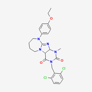 molecular formula C25H25Cl2N5O3 B2792896 3-[(2,6-dichlorophenyl)methyl]-10-(4-ethoxyphenyl)-1-methyl-1H,2H,3H,4H,6H,7H,8H,9H,10H-[1,3]diazepino[1,2-g]purine-2,4-dione CAS No. 923490-56-6
