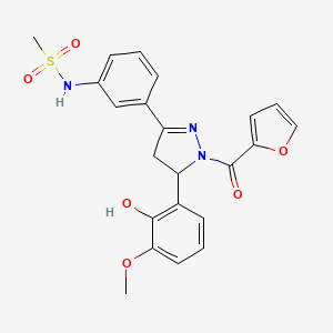 molecular formula C22H21N3O6S B2792916 N-(3-(1-(furan-2-carbonyl)-5-(2-hydroxy-3-methoxyphenyl)-4,5-dihydro-1H-pyrazol-3-yl)phenyl)methanesulfonamide CAS No. 923243-93-0