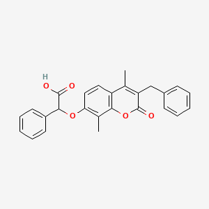 molecular formula C26H22O5 B2792917 2-(3-Benzyl-4,8-dimethyl-2-oxochromen-7-yl)oxy-2-phenylacetic acid CAS No. 500204-24-0