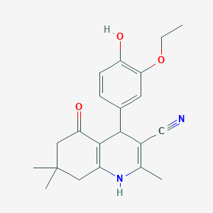 molecular formula C21H24N2O3 B2792918 4-(3-Ethoxy-4-hydroxyphenyl)-2,7,7-trimethyl-5-oxo-1,4,5,6,7,8-hexahydro-3-quinolinecarbonitrile CAS No. 860611-70-7