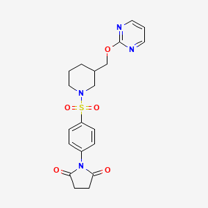 B2792939 1-[4-[3-(Pyrimidin-2-yloxymethyl)piperidin-1-yl]sulfonylphenyl]pyrrolidine-2,5-dione CAS No. 2379970-54-2