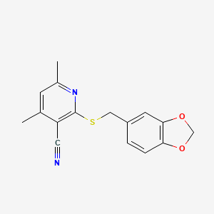 molecular formula C16H14N2O2S B2792949 2-{[(2H-1,3-benzodioxol-5-yl)methyl]sulfanyl}-4,6-dimethylpyridine-3-carbonitrile CAS No. 690961-38-7