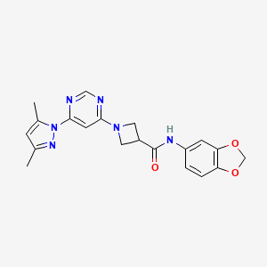 molecular formula C20H20N6O3 B2792977 N-(2H-1,3-benzodioxol-5-yl)-1-[6-(3,5-dimethyl-1H-pyrazol-1-yl)pyrimidin-4-yl]azetidine-3-carboxamide CAS No. 2034361-50-5