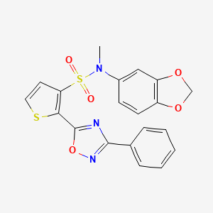 molecular formula C20H15N3O5S2 B2793059 N-(2H-1,3-benzodioxol-5-yl)-N-methyl-2-(3-phenyl-1,2,4-oxadiazol-5-yl)thiophene-3-sulfonamide CAS No. 1105246-75-0