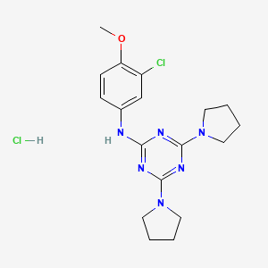 molecular formula C18H24Cl2N6O B2793074 N-(3-chloro-4-methoxyphenyl)-4,6-bis(pyrrolidin-1-yl)-1,3,5-triazin-2-amine hydrochloride CAS No. 1179497-66-5