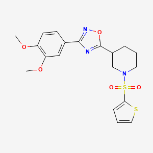 molecular formula C19H21N3O5S2 B2793097 3-[3-(3,4-Dimethoxyphenyl)-1,2,4-oxadiazol-5-yl]-1-(thiophene-2-sulfonyl)piperidine CAS No. 1105213-39-5