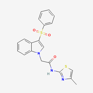 molecular formula C20H17N3O3S2 B2793160 N-(4-methylthiazol-2-yl)-2-(3-(phenylsulfonyl)-1H-indol-1-yl)acetamide CAS No. 941878-94-0