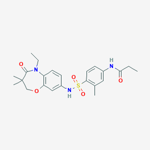 molecular formula C23H29N3O5S B2793254 N-(4-(N-(5-ethyl-3,3-dimethyl-4-oxo-2,3,4,5-tetrahydrobenzo[b][1,4]oxazepin-8-yl)sulfamoyl)-3-methylphenyl)propionamide CAS No. 922094-30-2