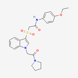molecular formula C24H27N3O5S B2793264 N-(4-ethoxyphenyl)-2-((1-(2-oxo-2-(pyrrolidin-1-yl)ethyl)-1H-indol-3-yl)sulfonyl)acetamide CAS No. 878056-55-4