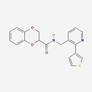 molecular formula C19H16N2O3S B2793281 N-{[2-(thiophen-3-yl)pyridin-3-yl]methyl}-2,3-dihydro-1,4-benzodioxine-2-carboxamide CAS No. 2309309-24-6