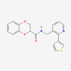 N-((2-(thiophen-3-yl)pyridin-3-yl)methyl)-2,3-dihydrobenzo[b][1,4]dioxine-2-carboxamide