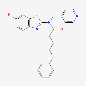 molecular formula C23H20FN3OS2 B2793282 N-(6-fluoro-1,3-benzothiazol-2-yl)-4-(phenylsulfanyl)-N-[(pyridin-4-yl)methyl]butanamide CAS No. 923245-07-2