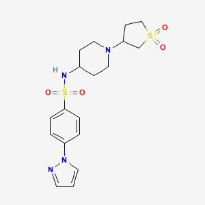 molecular formula C18H24N4O4S2 B2793283 N-(1-(1,1-dioxidotetrahydrothiophen-3-yl)piperidin-4-yl)-4-(1H-pyrazol-1-yl)benzenesulfonamide CAS No. 2034519-91-8