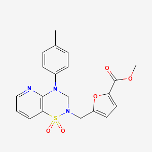 molecular formula C20H19N3O5S B2793398 methyl 5-((1,1-dioxido-4-(p-tolyl)-3,4-dihydro-2H-pyrido[2,3-e][1,2,4]thiadiazin-2-yl)methyl)furan-2-carboxylate CAS No. 1251628-92-8