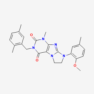 molecular formula C25H27N5O3 B2793407 3-[(2,5-dimethylphenyl)methyl]-8-(2-methoxy-5-methylphenyl)-1-methyl-1H,2H,3H,4H,6H,7H,8H-imidazo[1,2-g]purine-2,4-dione CAS No. 922463-64-7