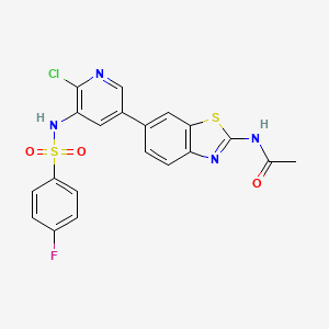 molecular formula C20H14ClFN4O3S2 B2793477 N-[6-[6-Chloro-5-[[(4-fluorophenyl)sulfonyl]amino]-3-pyridinyl]-1,3-benzothiazol-2-yl]acetamide 