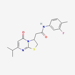 molecular formula C18H20FN3O2S B2793540 N-(3-fluoro-4-methylphenyl)-2-(7-isopropyl-5-oxo-3,5-dihydro-2H-thiazolo[3,2-a]pyrimidin-3-yl)acetamide CAS No. 953258-58-7