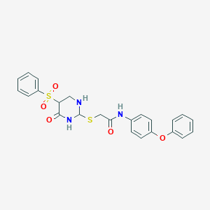 2-[[5-(benzenesulfonyl)-4-oxo-1,3-diazinan-2-yl]sulfanyl]-N-(4-phenoxyphenyl)acetamide
