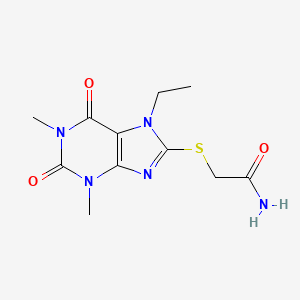 molecular formula C11H15N5O3S B2793635 2-[(7-ethyl-1,3-dimethyl-2,6-dioxo-2,3,6,7-tetrahydro-1H-purin-8-yl)sulfanyl]acetamide CAS No. 460715-53-1