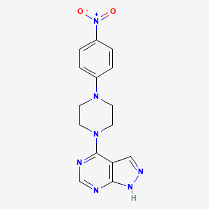 molecular formula C15H15N7O2 B2793640 4-(4-(4-nitrophenyl)piperazin-1-yl)-1H-pyrazolo[3,4-d]pyrimidine CAS No. 1021219-86-2