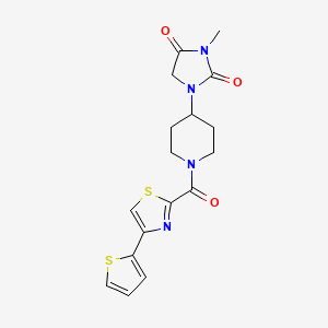 molecular formula C17H18N4O3S2 B2793671 3-Methyl-1-(1-(4-(thiophen-2-yl)thiazole-2-carbonyl)piperidin-4-yl)imidazolidine-2,4-dione CAS No. 2191267-04-4