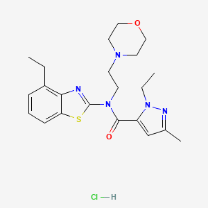 molecular formula C22H30ClN5O2S B2793675 1-ethyl-N-(4-ethyl-1,3-benzothiazol-2-yl)-3-methyl-N-[2-(morpholin-4-yl)ethyl]-1H-pyrazole-5-carboxamide hydrochloride CAS No. 1331192-12-1
