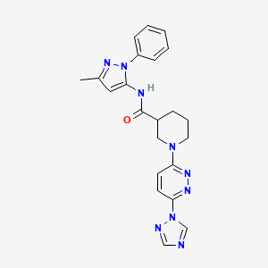 molecular formula C22H23N9O B2793688 N-(3-methyl-1-phenyl-1H-pyrazol-5-yl)-1-[6-(1H-1,2,4-triazol-1-yl)pyridazin-3-yl]piperidine-3-carboxamide CAS No. 1797889-66-7