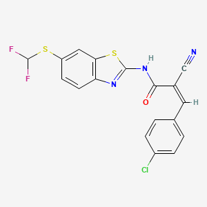 (Z)-3-(4-Chlorophenyl)-2-cyano-N-[6-(difluoromethylsulfanyl)-1,3-benzothiazol-2-yl]prop-2-enamide